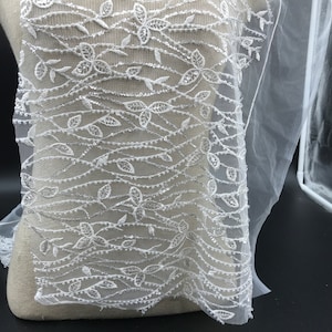White sequin beaded scrap sample fabric