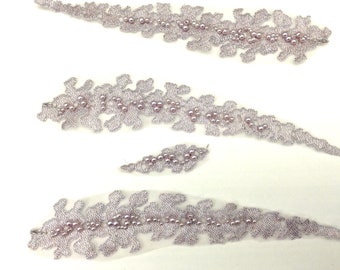 Rose / lilac Lace Appliques, Vintage Venice Lace Applique, Floral Applique, Bridal Lace, Bridal Applique, Wedding Lace Applique