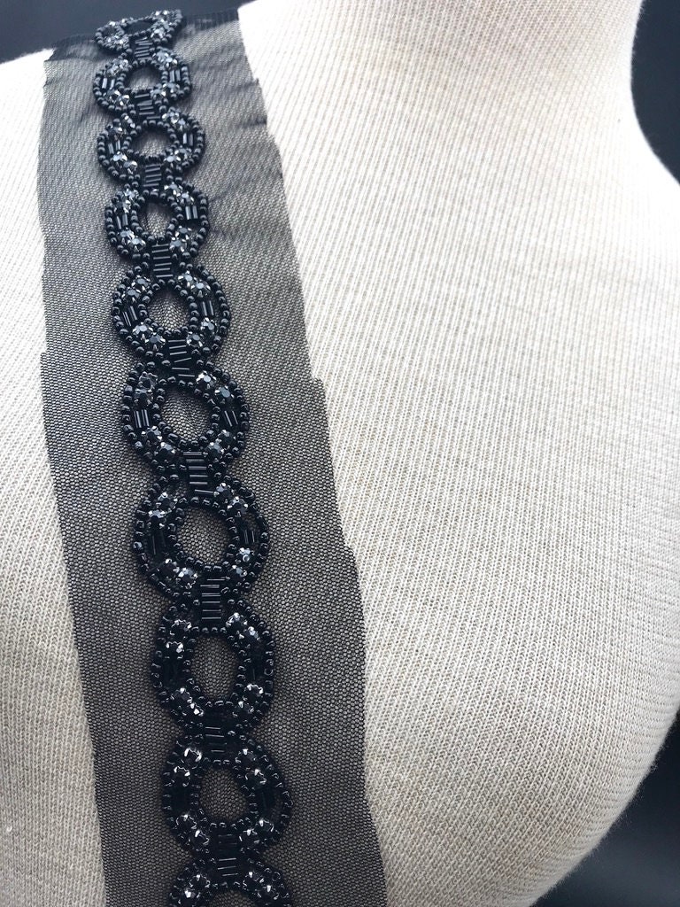 Black Beaded Trim Embroidered Tulle Trimming Black Beaded - Etsy Canada