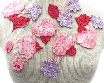 Multicoloured Remnant Applique, Purple Red and Pink Applique, Guipure Lace Applique, Different Colour Applique, Halloween Supply