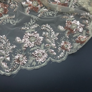 Gold sequin Lace Fabric, Lace Material, Gold lace, gold lace remnant