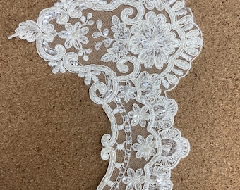 Ivory Scallop Corded Lace Trim – Beaded Bridal Applique, Wedding Gown Embellishment