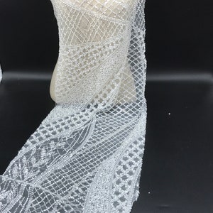 Sequin beaded Lace sample bridal scrap fabric applique