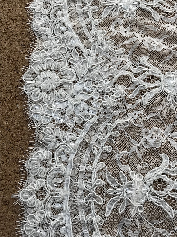 Light Ivory Beaded Corded Lace Trim, Scalloped Lace Trim, Beaded