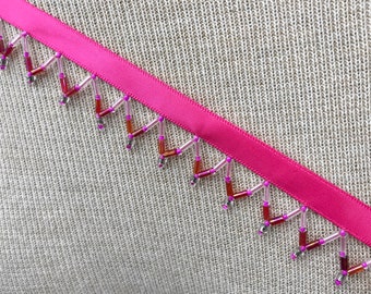 Hot pink Beaded Fringe, Lampshade Fringe, DIY Craft, Costume Supply, Halloween Trimming, Hanging Beaded Trim, Hanging Beads, Ribbon Trim