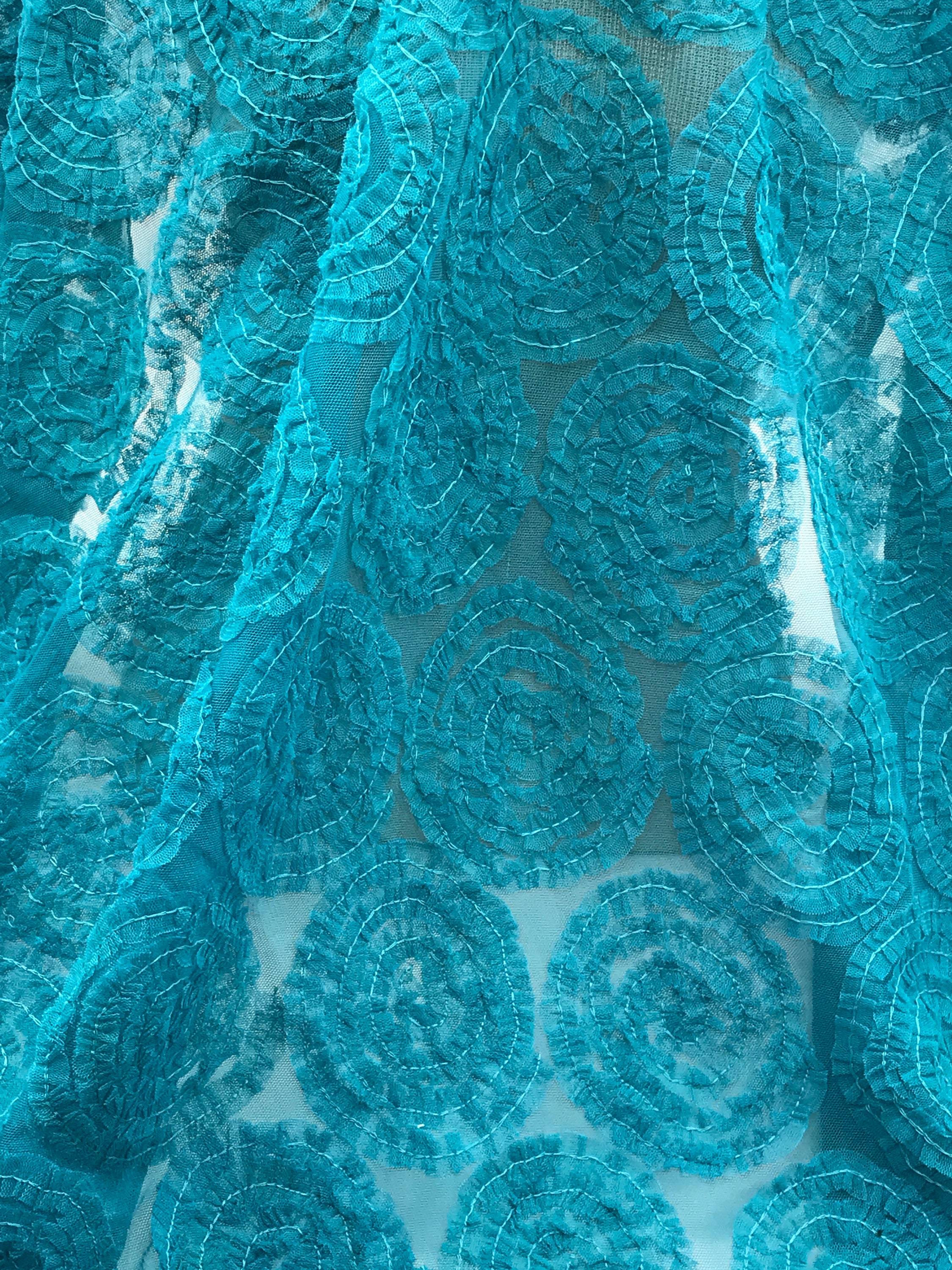 Turquoise Tulle Ruching Embellishment Fabric Blue Green Etsy Canada
