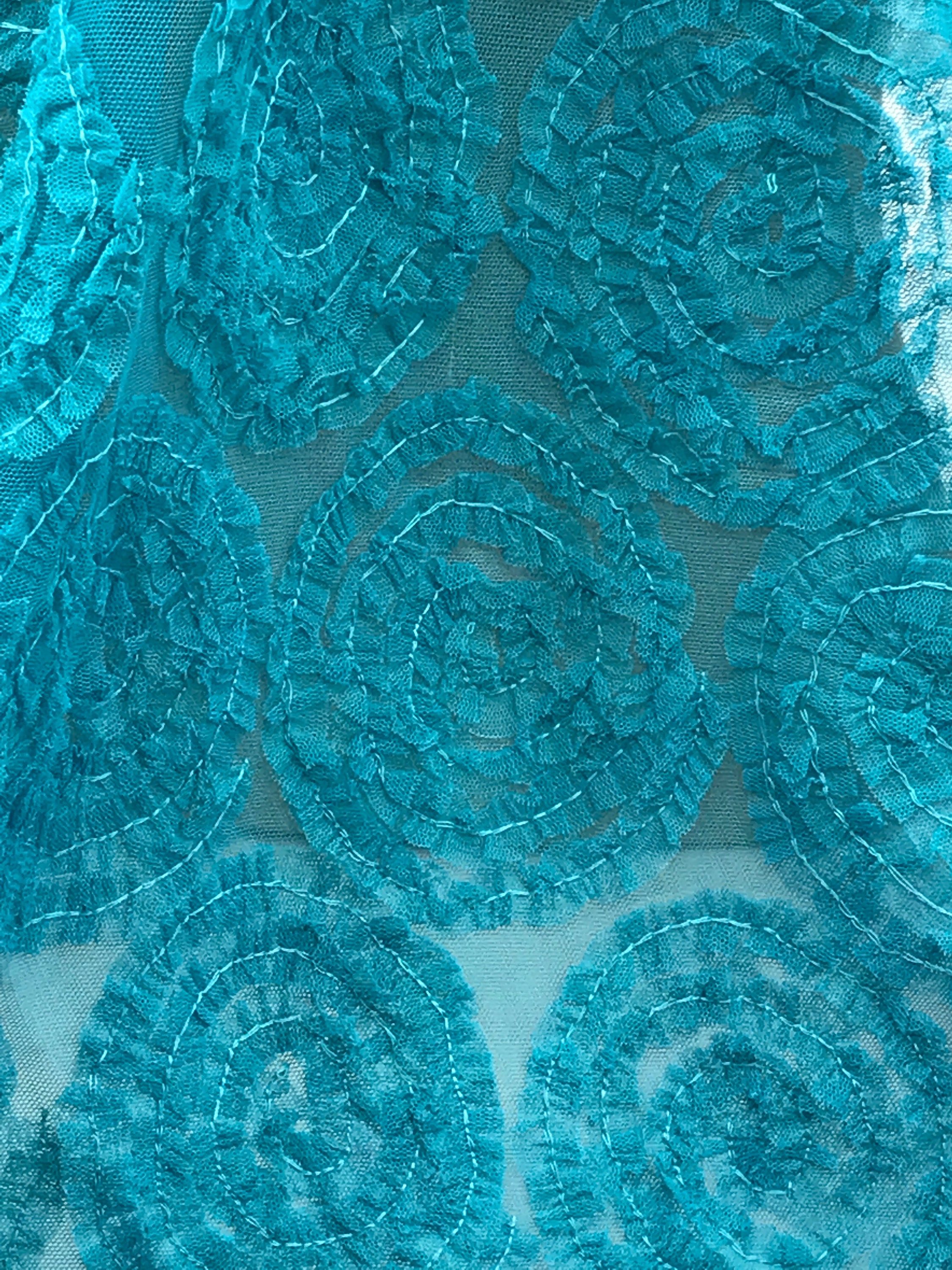 Turquoise Tulle Ruching Embellishment Fabric Blue Green Etsy Canada