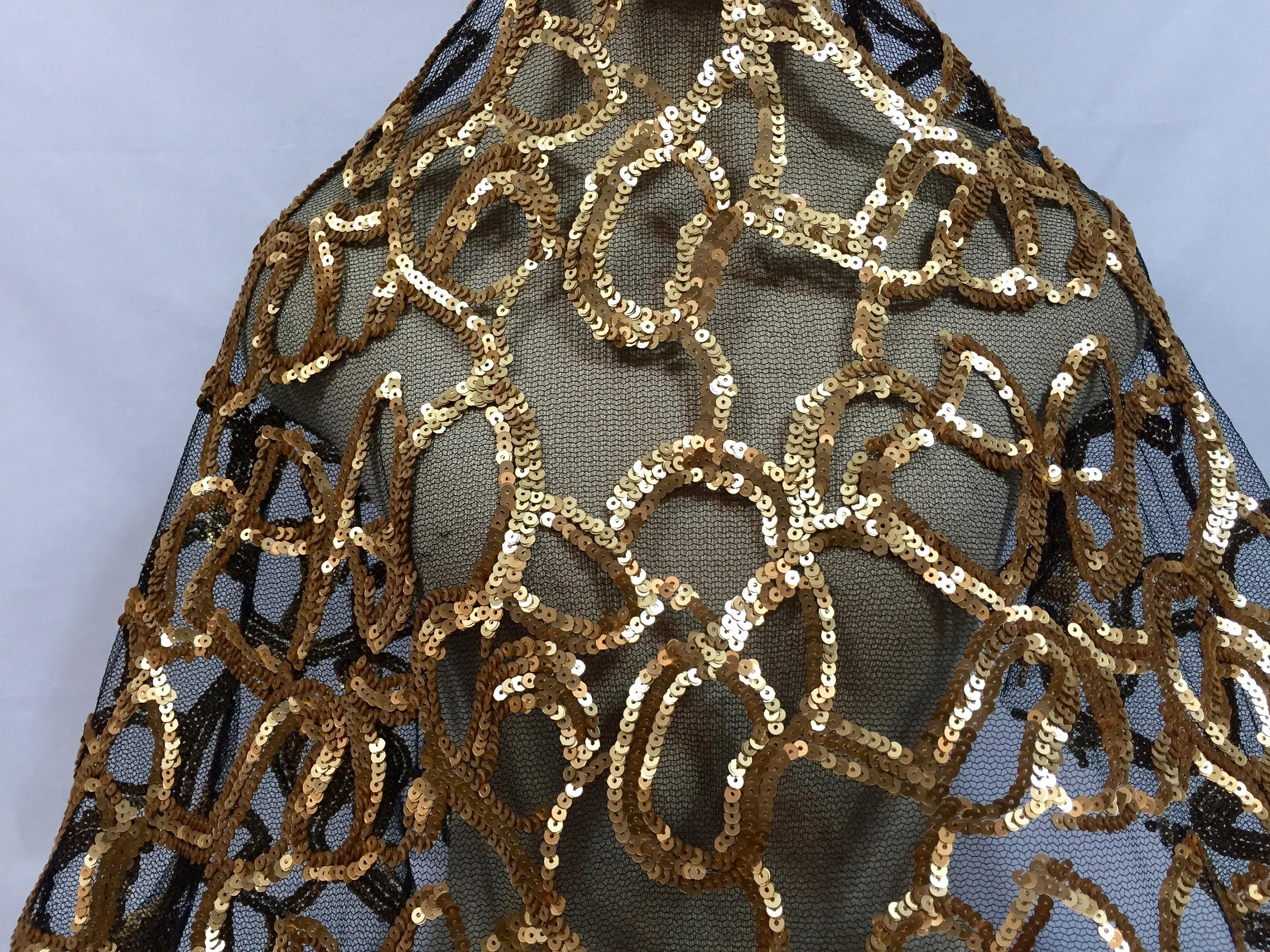 Sequins Fabric Sequin Mesh Black and Gold Gold Sequin | Etsy