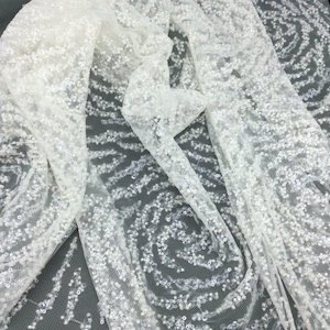 White sequin beaded scrap sample fabric