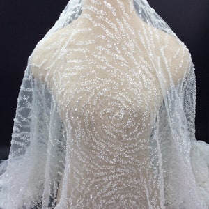 Light ivory sequin beaded  fabric, wedding material,bridal beads