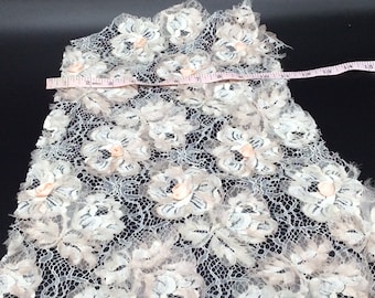 Flores 3D vintage de marfil y melocotón/rosa para novia, tela elegante para vestido de novia, material para vestido de novia, suministro para manualidades DIY
