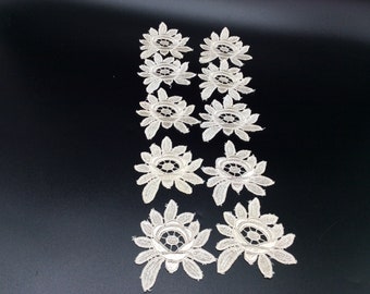 Vintage floral daisy Lace Applique, Embroidered sew on patch, embellishment, finding, 10 flowers