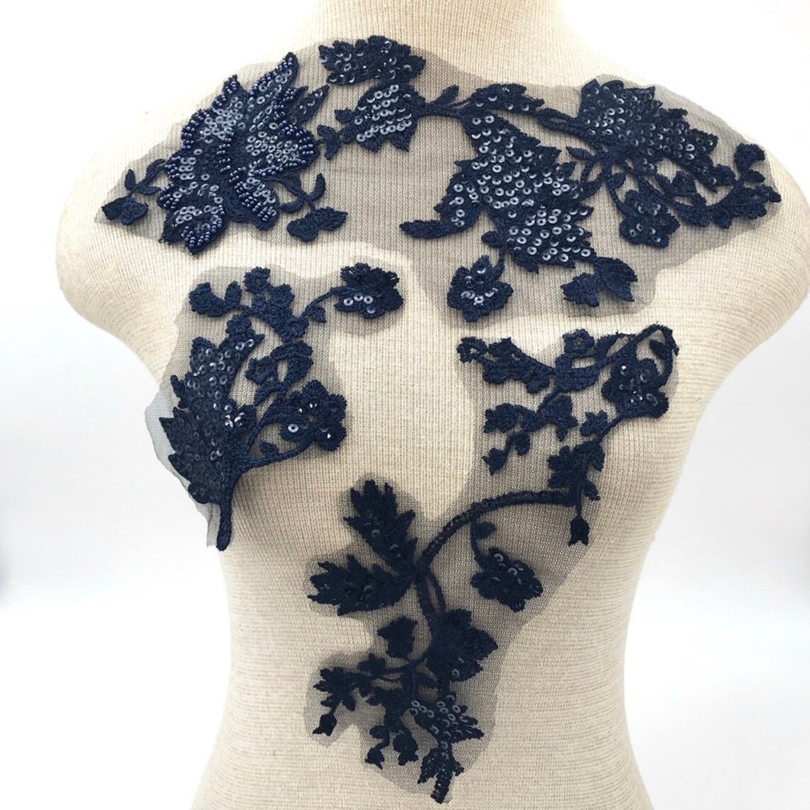 Navy Blue Lace Applique Embroidered Applique Blue Applique Etsy