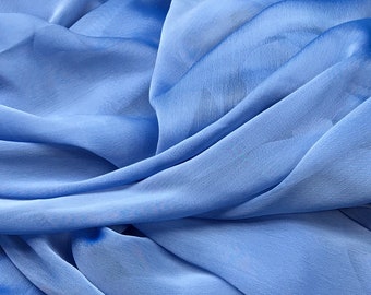 Blue Polyester Chiffon, Blue Chiffon Fabric, Two Tone Fabric, Blue and White Fabric, See Through Material, Flowy Fabric, Blue Material