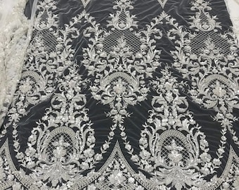 French lace sequins handmade mesh lace fabric evening dress beaded tulle