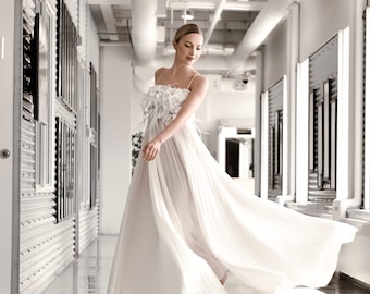 wedding dress, feather dress, bridal gown, boho wedding dress, beach wedding dress