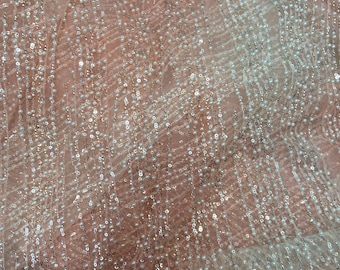Beaded handmade 3D linear stripes Lace ombre Mesh Tulle for Gowns, Bridal, Couture, Evening Dress Material by the Yard