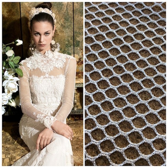 White Net Fabric, Square Net Fabric, Net Fabric, Hole Fabric, Net Lace,  Bridal Lace, See Through Lace, Hole Lace, White Hole Lace 