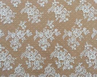 Ivory Lace, Embroidered Lace, Bridal Lace, Lace Fabric, Lace Material, Floral Lace, Wedding Dress Lace, Bridal Fabric, Ivory Lace