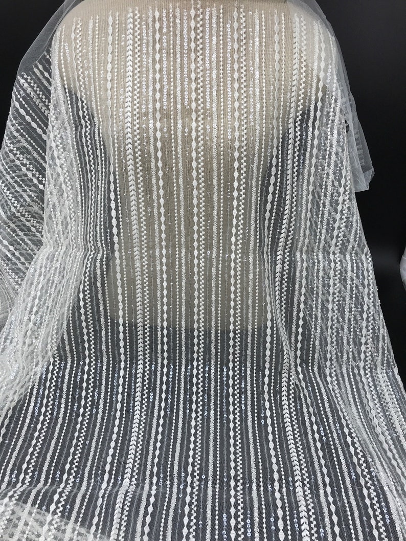 Neglige Lace Striped Lace Fabric Dress Fabric Beaded Lace Beaded Lace Wedding Lace Fabric Linear Lace Fabric Ivory Lace Fabric