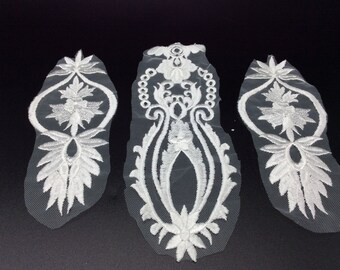White /ivory Scroll Design Appliqués – Elegant Lace Embellishments for Bridal and DIY Projects, set of 3