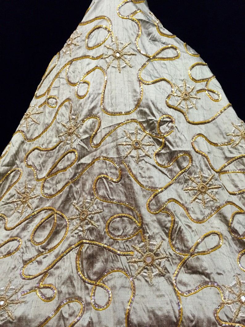 Vintage Nautical Beaded Silk Fabric Beaded Lace Khaki Etsy