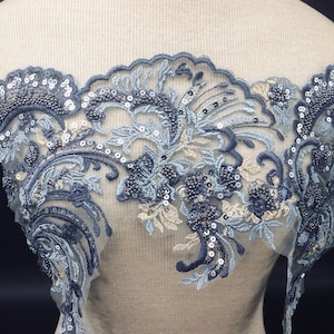 Grey flower lace , grey lace,3d flower lace trim, dark grey flower, 6.5 in.x 16inches