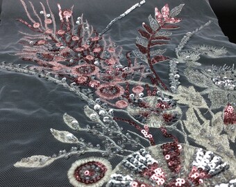 Silver beaded patch applique,sew on luxury piece