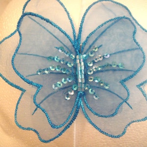 Blue Beaded fabric Butterflies Appliques for Headbands, Children's Clothing, Bridal, Costume Design