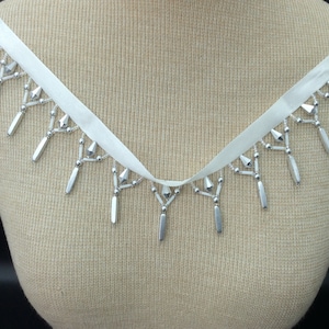 Fringe, Beaded Fringe, silver Trimming, Trim, Beaded Ribbon, Hanging Tassels, Fringe, White Beaded Trimming, Hanging Beads, Bridal Fringe