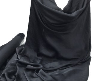 Black Satin textured, Black Polyester Charmeuse Satin Fabric, soft Fabric, Flowy Material, Electric Blue Material, Shiny Fabric