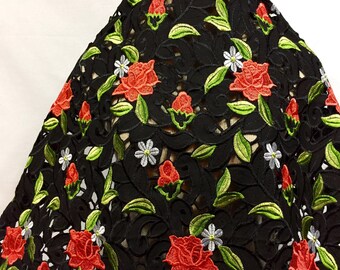Black Floral Lace, Embroidered Fabric, Embroidery, Floral Embroidery, Lace Fabric, Dress Lace, Dress Fabric, Embroidered Fabric