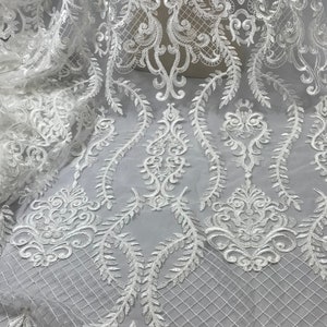 Lace Fabric, Light Ivory Bridal Beaded Lace, Bridal Lace, Light Ivory Lace Material, lace remnant 22 inches
