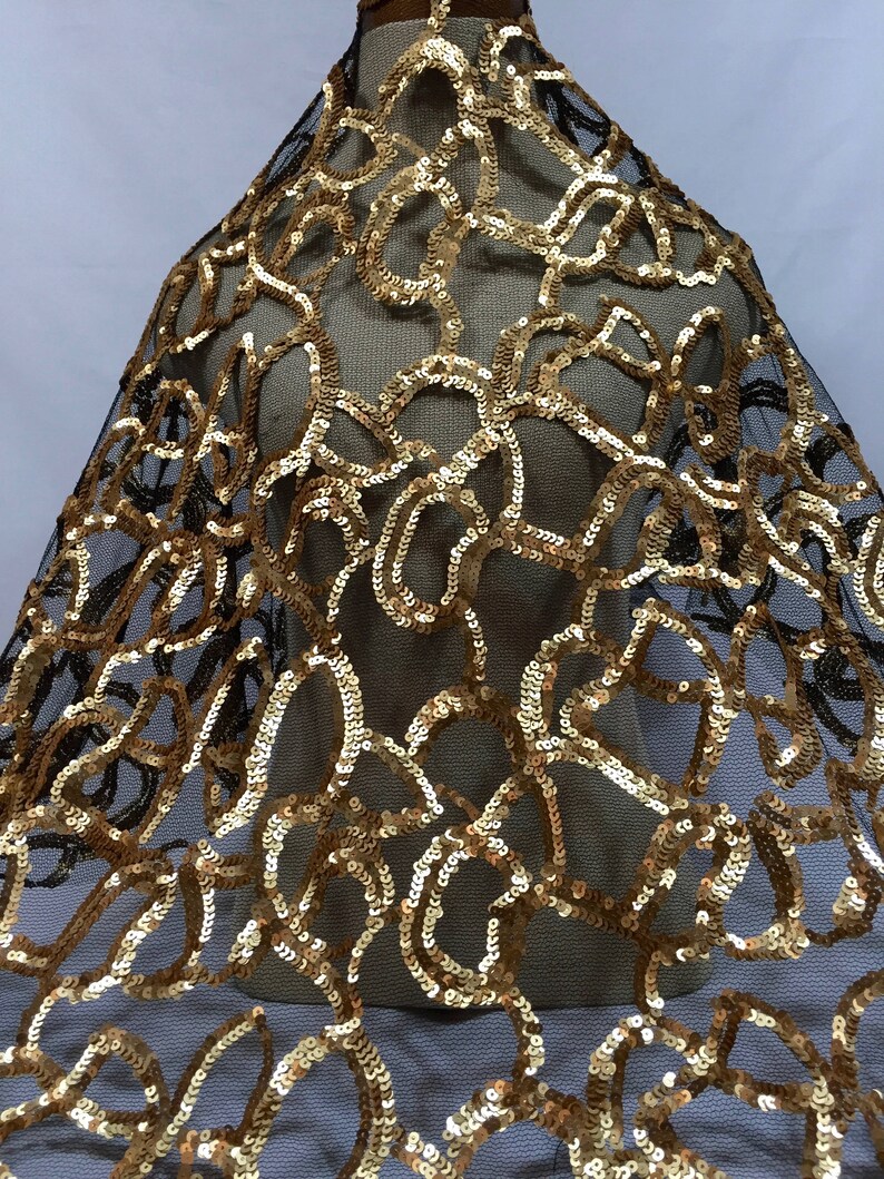 Sequins Fabric Sequin Mesh Black and Gold Gold Sequin | Etsy