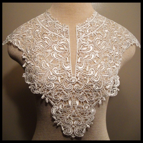 Light ivory lace applique, venise lace collar, guipare applique, lace applique, bridal applique, victorian scroll lace G31-461