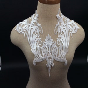 White Embroidered Lace Applique, Embroidered Tulle, Embroidered Lace Applique, Tulle Applique, Bridal Applique