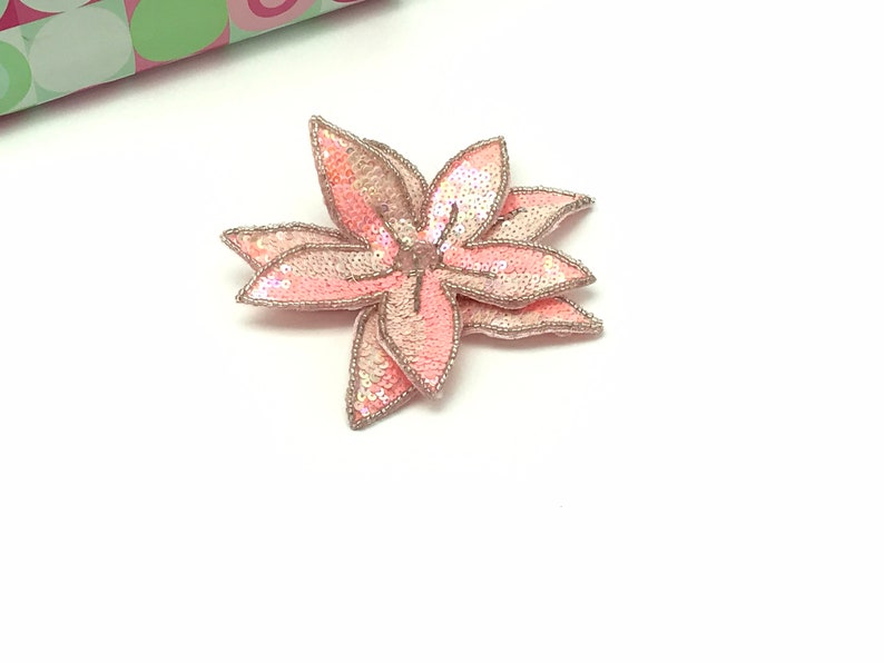 Pink Sequin Flower ,applique Beaded Sequin in Pink for Headbands or Corsage, Embellishment, Sequin Brooch image 4