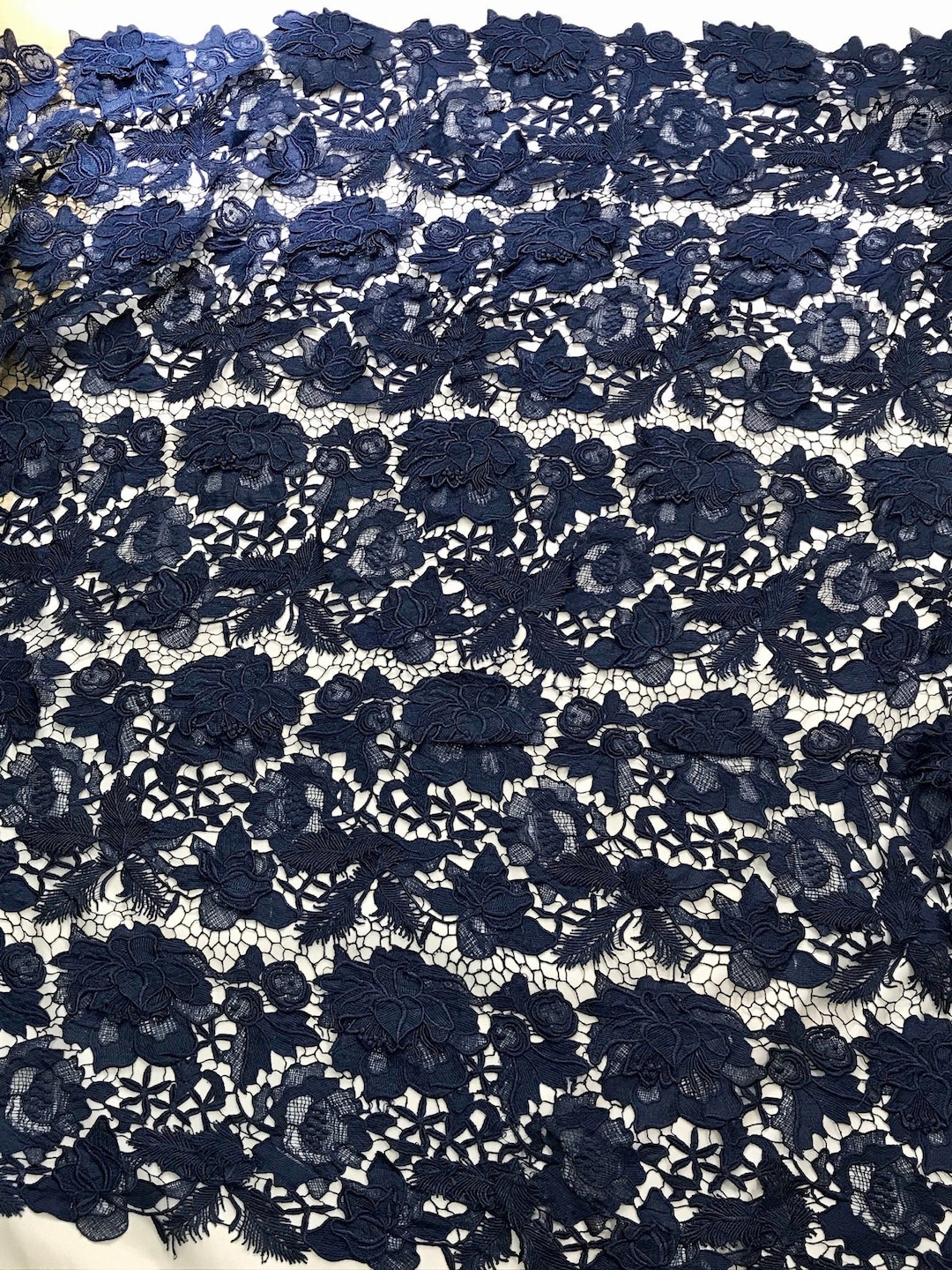 Navy Blue Floral Lace, Flowers Lace, 3D Floral Lace, Dark Blue Lace ...