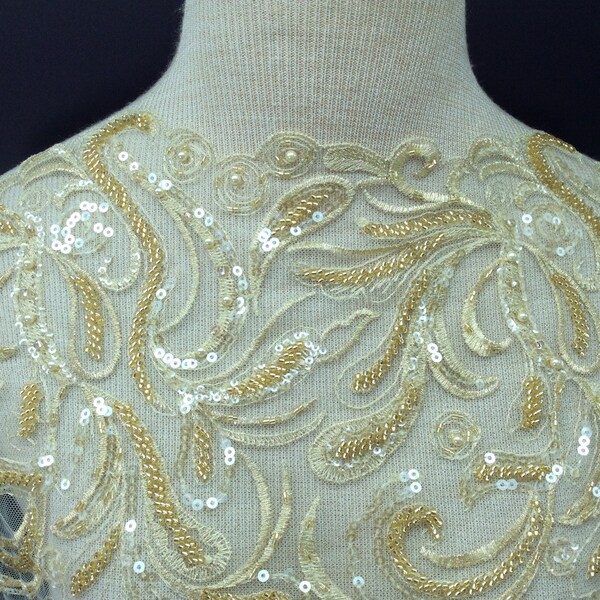 Gold Lace Fabric, Gold Material, Gold lace, gold lace remnant,  14 in x 24 inches