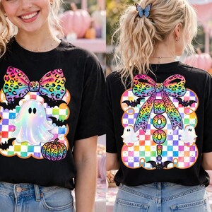 Rainbow Ghost Boo Png | Front&Back Png | Bow Ghost Png | Girly Halloween Png | Colorful Ghost Png | Halloween Bow Png | Pastel Ghost Png