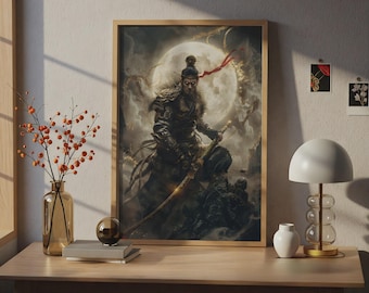 Póster del Rey Mono / Lámina artística de Sun Wukong, mitología china, decoración de pared para dojo.