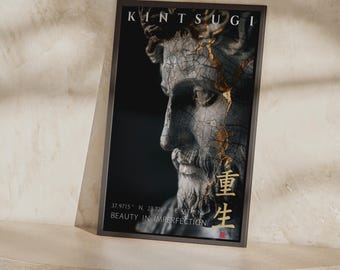 Póster estoico Kintsugi / Arte de estatua dorada agrietada, lámina filosófica, Wabi Sabi