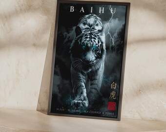 Póster del Tigre Blanco de Baihu / Bestia Celestial China, Lámina de Arte para Pared con los Cuatro Símbolos