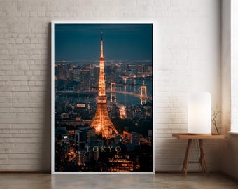 Tokyo Tower Night Poster | Japan City Skyline Wall Art, Illuminated Travel Print