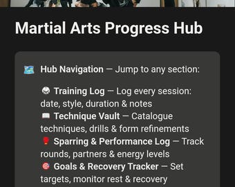 Registro de entrenamiento de artes marciales / BJJ, MMA, sparring, archivo de técnicas (descarga digital)
