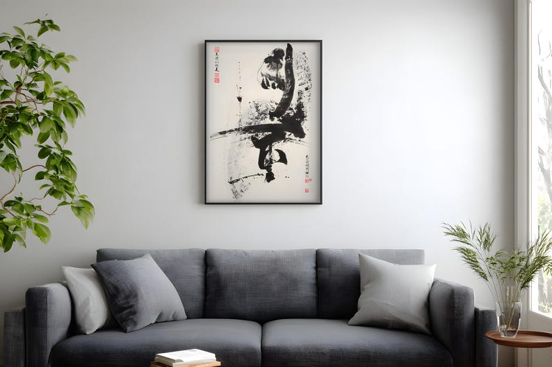 Karate Poster, Black Ink Kick with Chinese Calligraphy, Kung Fu Dojo