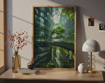 Lámina de arquitectura urbana de Singapur / Póster de naturaleza de ciudad verde, arte mural moderno