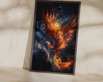 Estampe du Phénix de la Renaissance, Oiseau Céleste Fenghuang Chinois dans un univers de Dark Fantasy