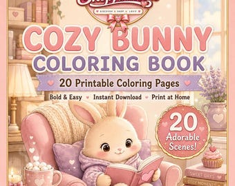 Livro de colorir Cozy Bunny, 20 páginas para imprimir, download instantâneo (PDF)