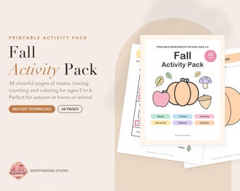 Pacote de atividades de outono para crianças, 34 folhas de exercícios para imprimir (download em PDF)